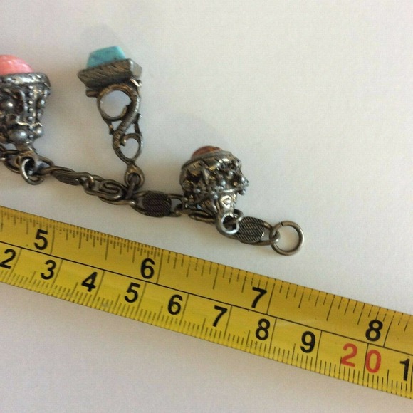 Vintage Chunky Fob Charm Bracelet Ornate Stones - Picture 9 of 9